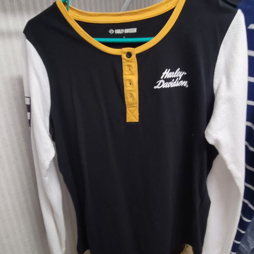 Harley-Davidson Kids Black and White Long Sleeve Tee with Gold Accents